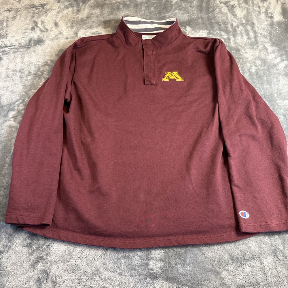 Champion Minnesota Gophers Maroon Snap Collar Long Sleeve Rugby Shirt Mens L